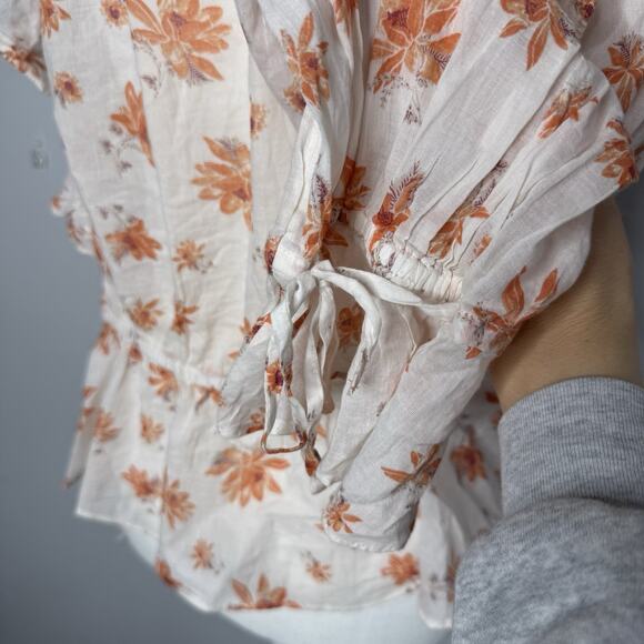 Free People Women’s Floral Ruffle Long Sleeve Blouse Size L Boho Peplum Top - Picture 5 of 8